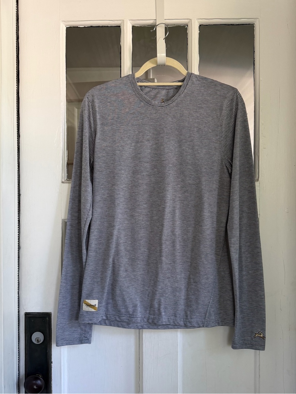 Tracksmith Men's Long-Sleeve Crewneck Stripe Shirt - Gray